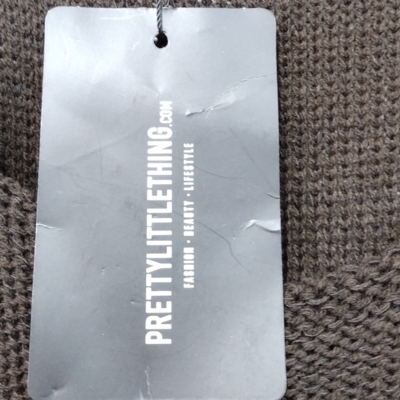 NWT PrettyLittleThing Crochet Plunged Maxi Dress Womens 10 Brown Boho Retro 90s - Picture 8 of 10